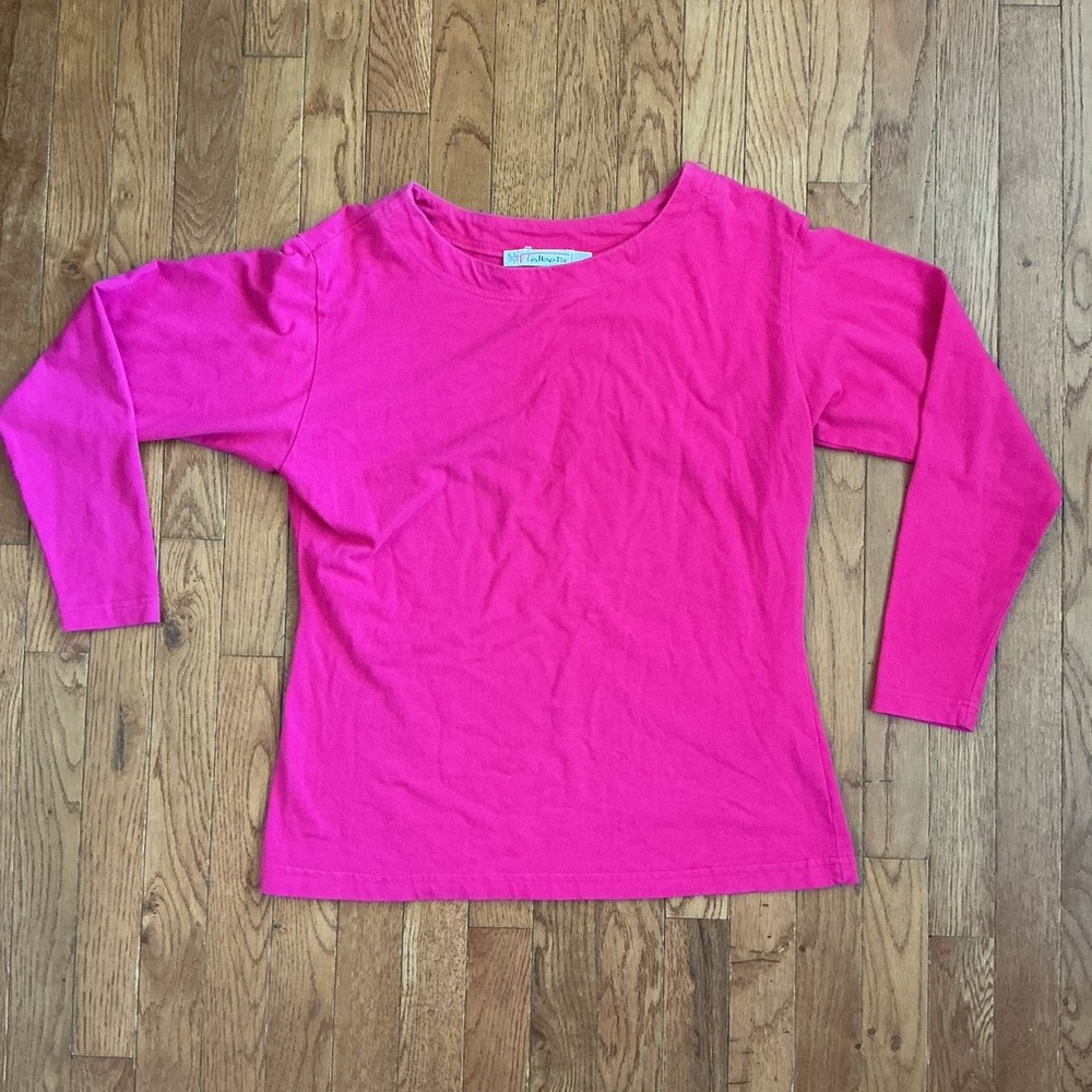 Talbots Women's Large Pink Solid Knit Crew Neck Long Sleeve Cotton T-Shirt